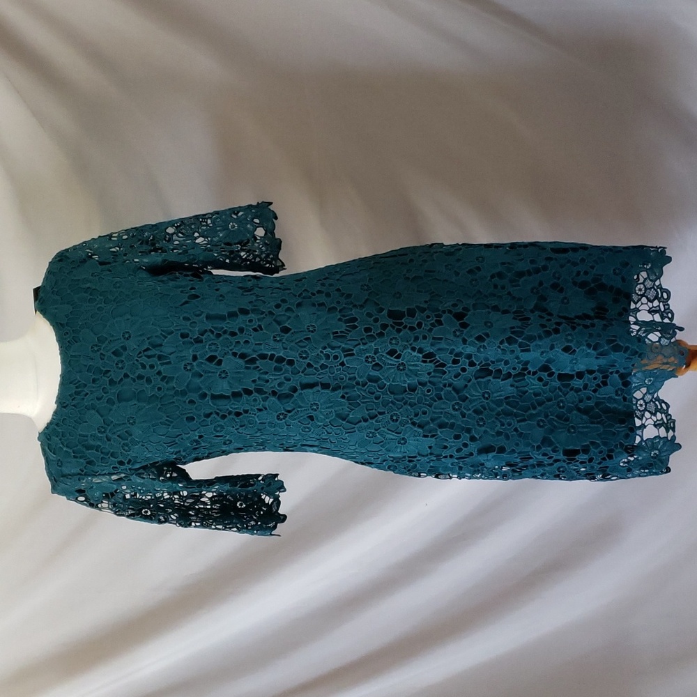 NEW Nina Leonard Jewel Neck Lace Dress